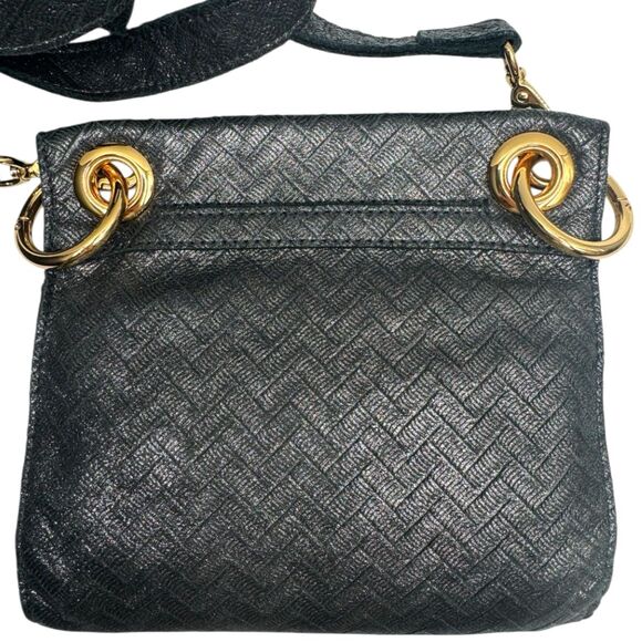 Hammitt Tony Small Black Chevron Leather Crossbody Bag Polished Gold - Picture 4 of 15
